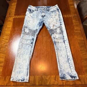 Trillnation Acid Wash Distressed Moto Biker Jeans Size 36 Skinny‎